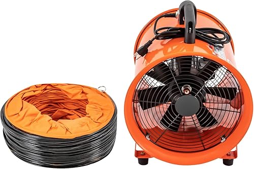 Ventilador de escape utilitario, 12 pulgadas, 520 W 2295 CFM, ventilador portátil de alta velocidad, bajo ruido con manguera de conducto de 16 pies,