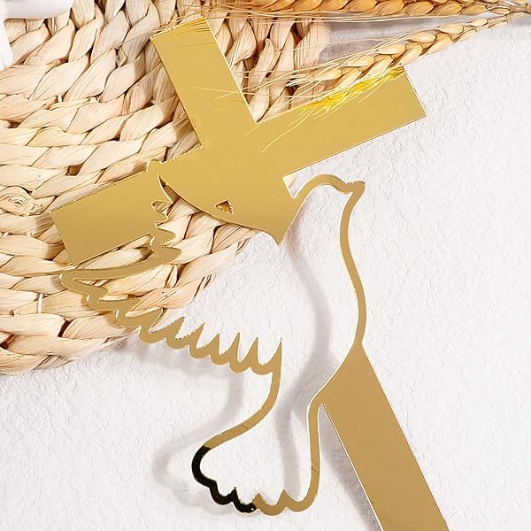 UNISUNSG Kuchendeko Kreuz Gold Taube Acryl Tortendeko Cake Topper für Kommunion Taufe Hochzeit - 3