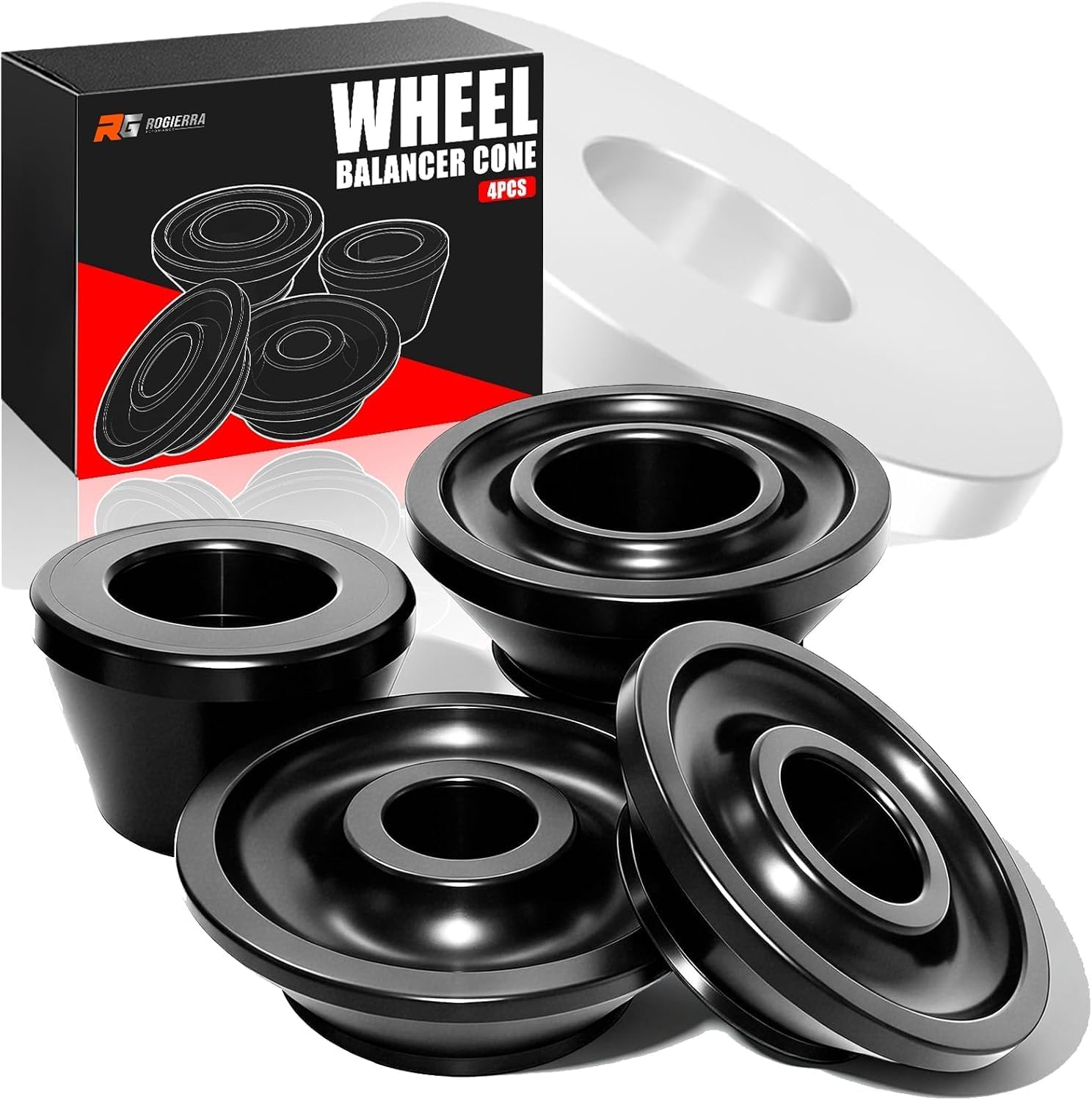 4-Piece Wheel Balancer Cone Set for 40mm Shaft, Large Tire Balancer Cone | #45 Carbon Steel Tire Balancing Cones, Fits 1.77-5.43 Inch Hub Bores, Compatible with Coats, Mayflower & Accuturn