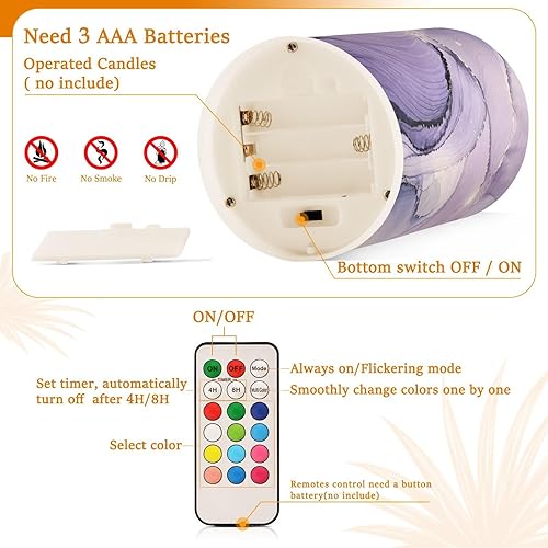 Vista 66 de Velas parpadeantes sin llama, velas LED moradas de mariposa lavanda con temporizador remoto, juego de 2 velas a pilas para San Valentín, boda