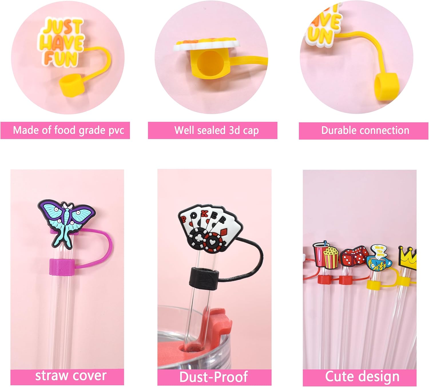 200 PCS Different Straw Toppers, Straws Cover for Stanley 30&40 Oz Tumbler,Silicone Straw Covers Cap for 0.4 Inch/10 mm Straw Tips - Image 2