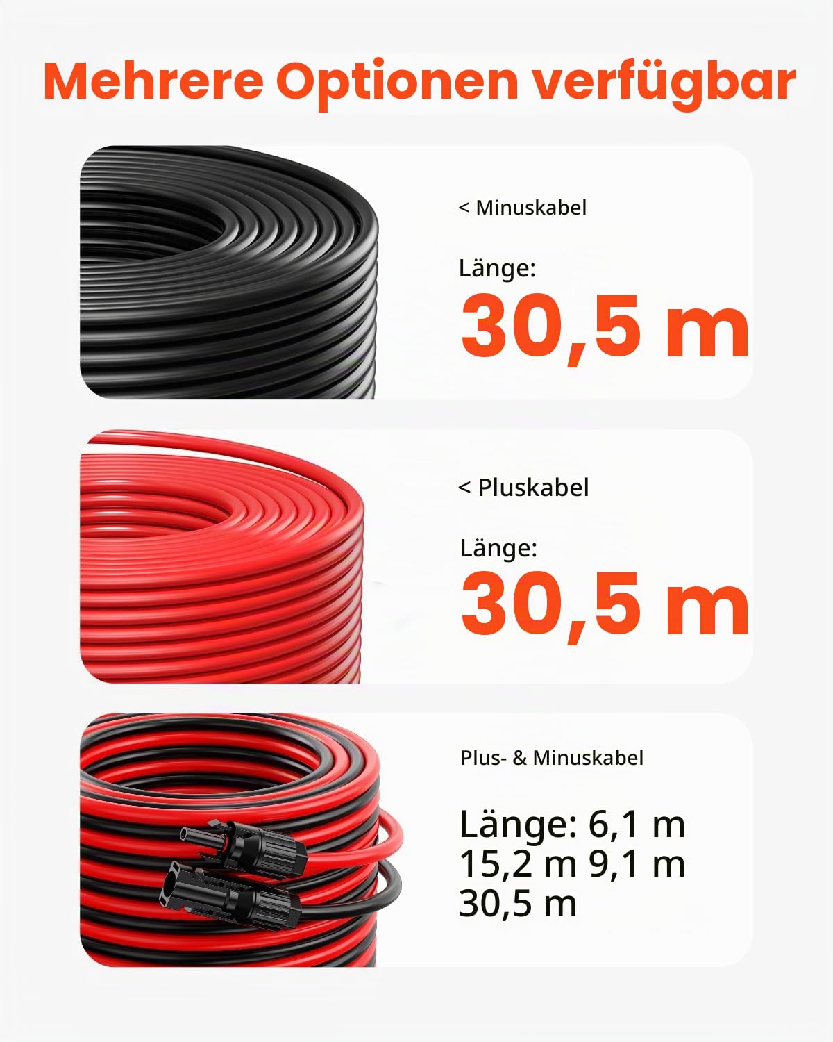 VEVOR Solarkabel 30,48 m, Verlängerungskabel 2er-Set, 10 AWG Kabel mit Wasserdichten Buchsen- & Steckeranschlüssen, PV-Kabel für Solarpanele zu Hause, auf Schiffen & in Wohnmobilen, Schwarz & Rot