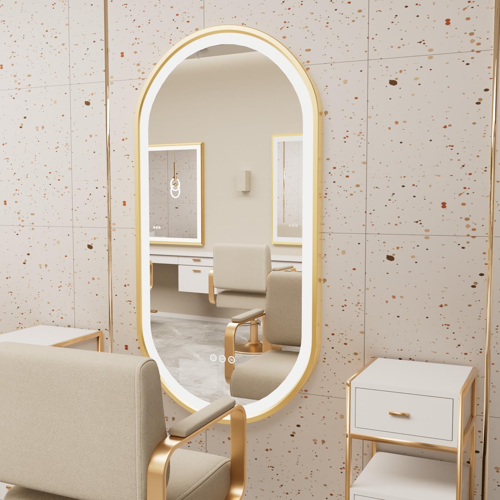 LUVODI Specchio Bagno LED Luce: Cornice Dorata Ovale 120x60cm Specchio Smart Led Bagno Oro da Parete 3 Touch Grande Illuminato Frontale Antiappannamento Dimmerabile Verticale Orizzontale