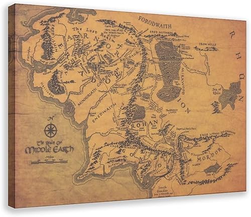 Pósters e impresiones clásicos de mapa de la Tierra Media, póster vintage de El señor de los anillos, pósteres de lienzo para decoración de pared,