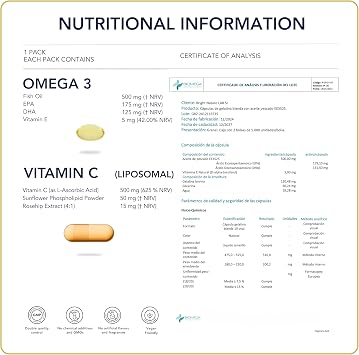 Liposomal Vitamin C, Omega 3 TG Ultra - SmartAbsorb™ | for Immunity, Brain Function and the Nervous System | 56 Daily sachets