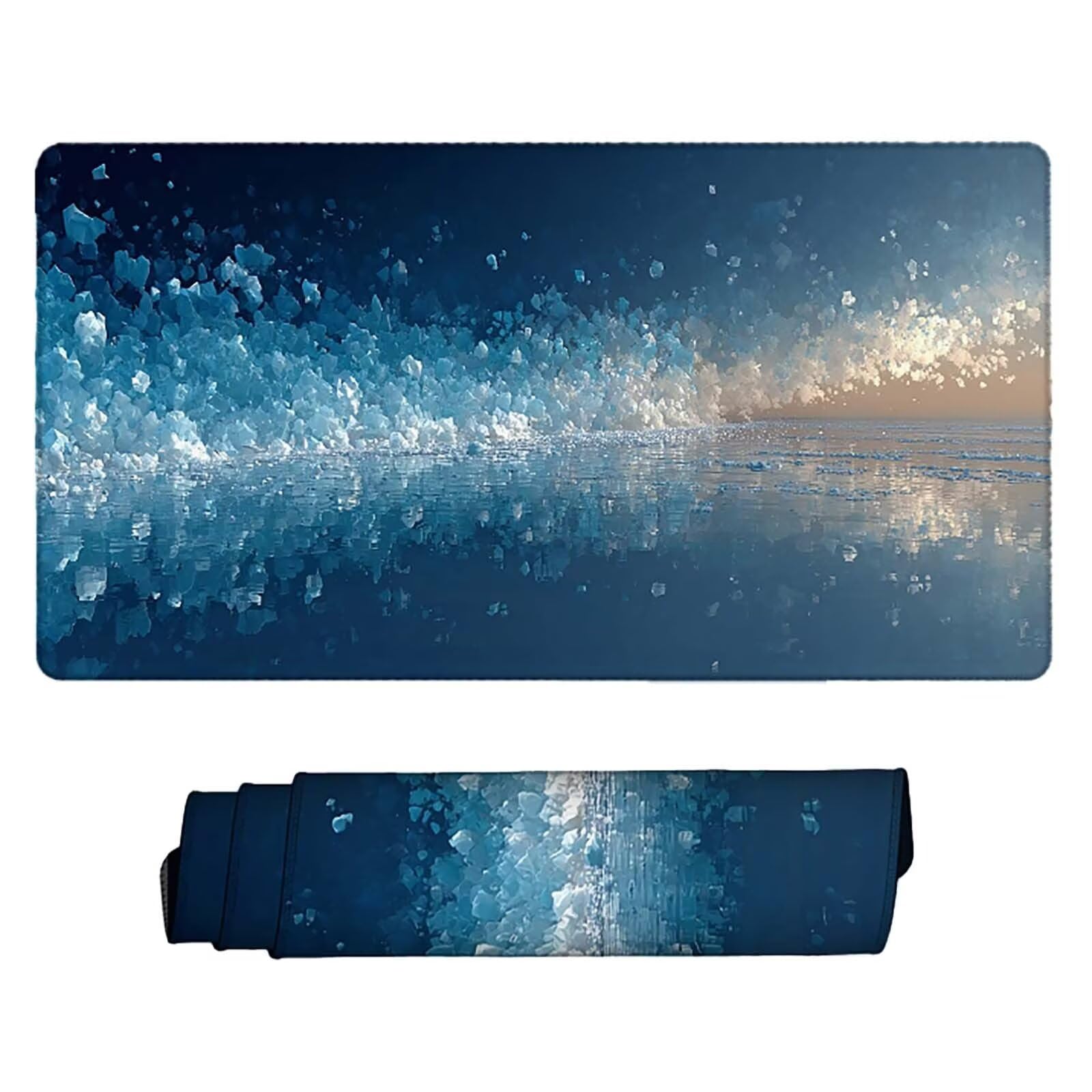 Tappetino Mouse XXL 1000x500mm Blu Mousepad cubetti di ghiaccio Tappetino Scrivania Grande, con base in Gomma Antiscivolo, Impermeabile Sottomano Scrivania per Computer, Ufficio Accessori 5-3106e