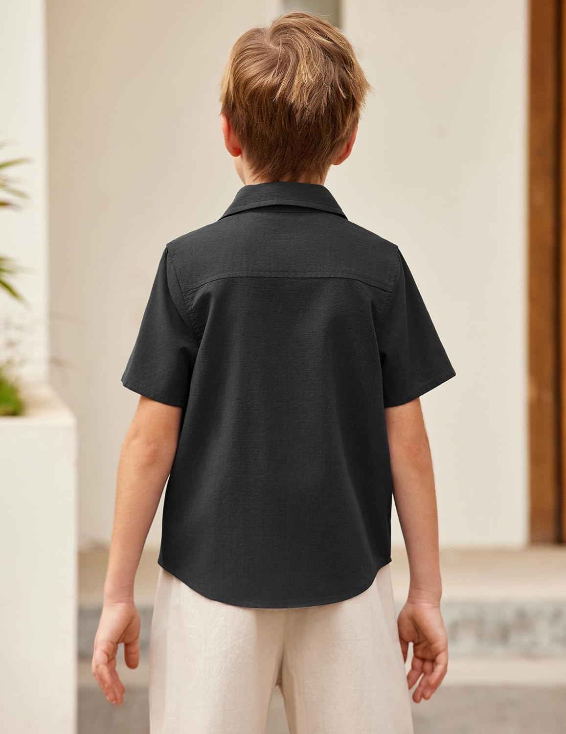 Arshiner Boys Guayabera Shirt Short Sleeve Cotton Linen Button Down Shirt Summer Beach Tops with One Pocket - Image 3