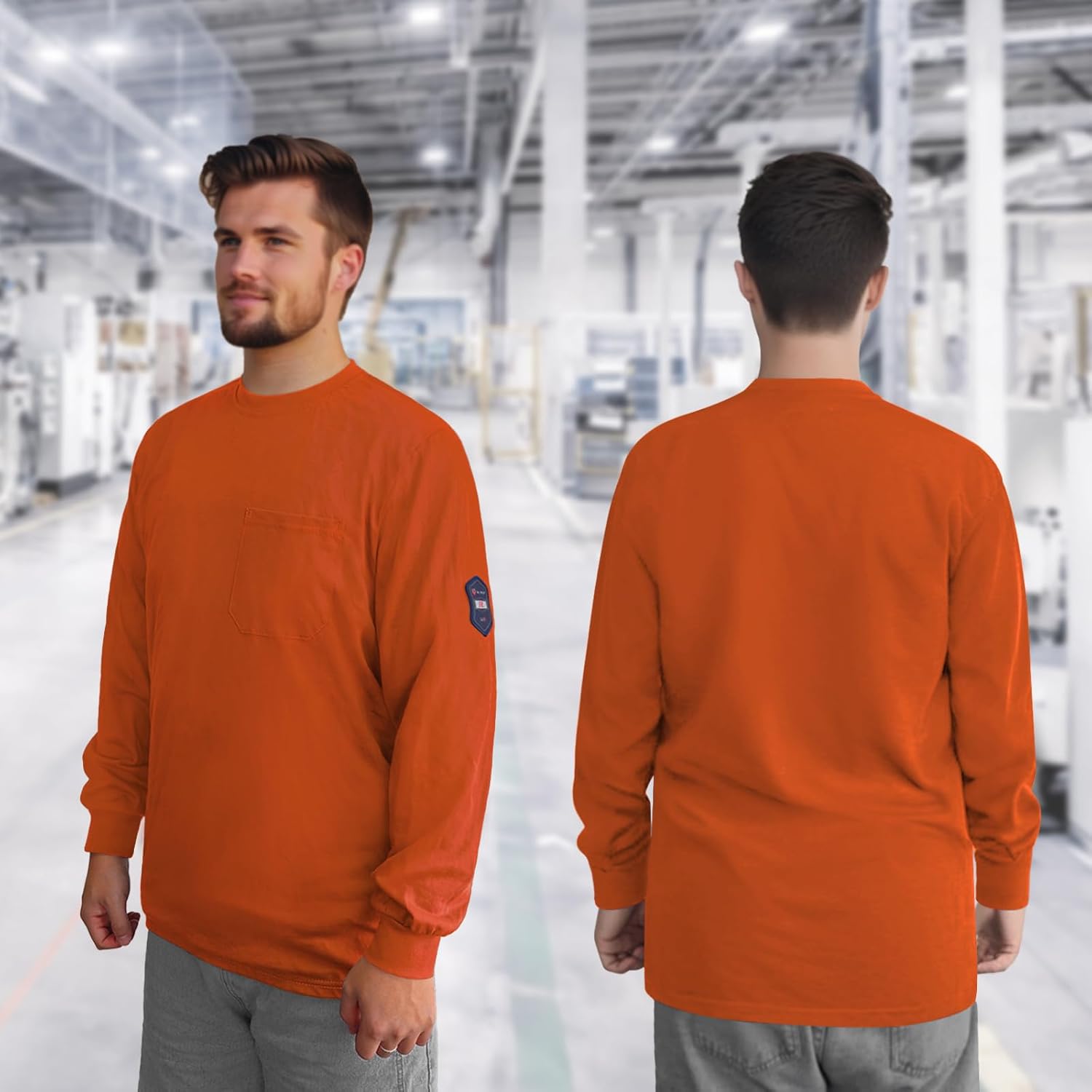 FR Shirts for Men 5.5OZ Welding Shirt, 100% C Flame Resistant Welding Jacket, Men's Fire Retardant FR Clothing for Men, Durable Welding Gear for Safety Work, Orange-YL XL - Image 2