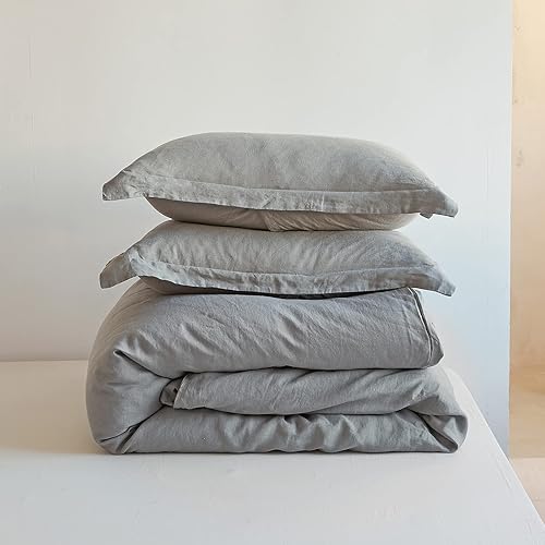 Miniatura 8 de Simple&amp;Opulence Juego de funda de edredón 100% lino, 3 piezas, estilo básico, lino lavado francés, color sólido, suave, transpirable, ropa de cama