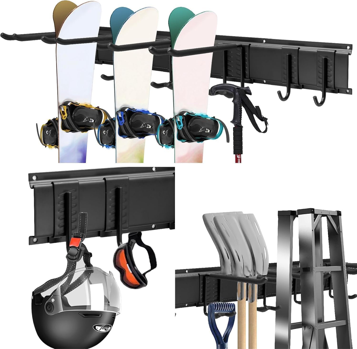 Porte Outils Mural Premium - Range Outils de Jardin avec 6 Crochets Réglables, Support Balais Mural pour Garage/Jardin - Organisation du Garage en Acier Robust