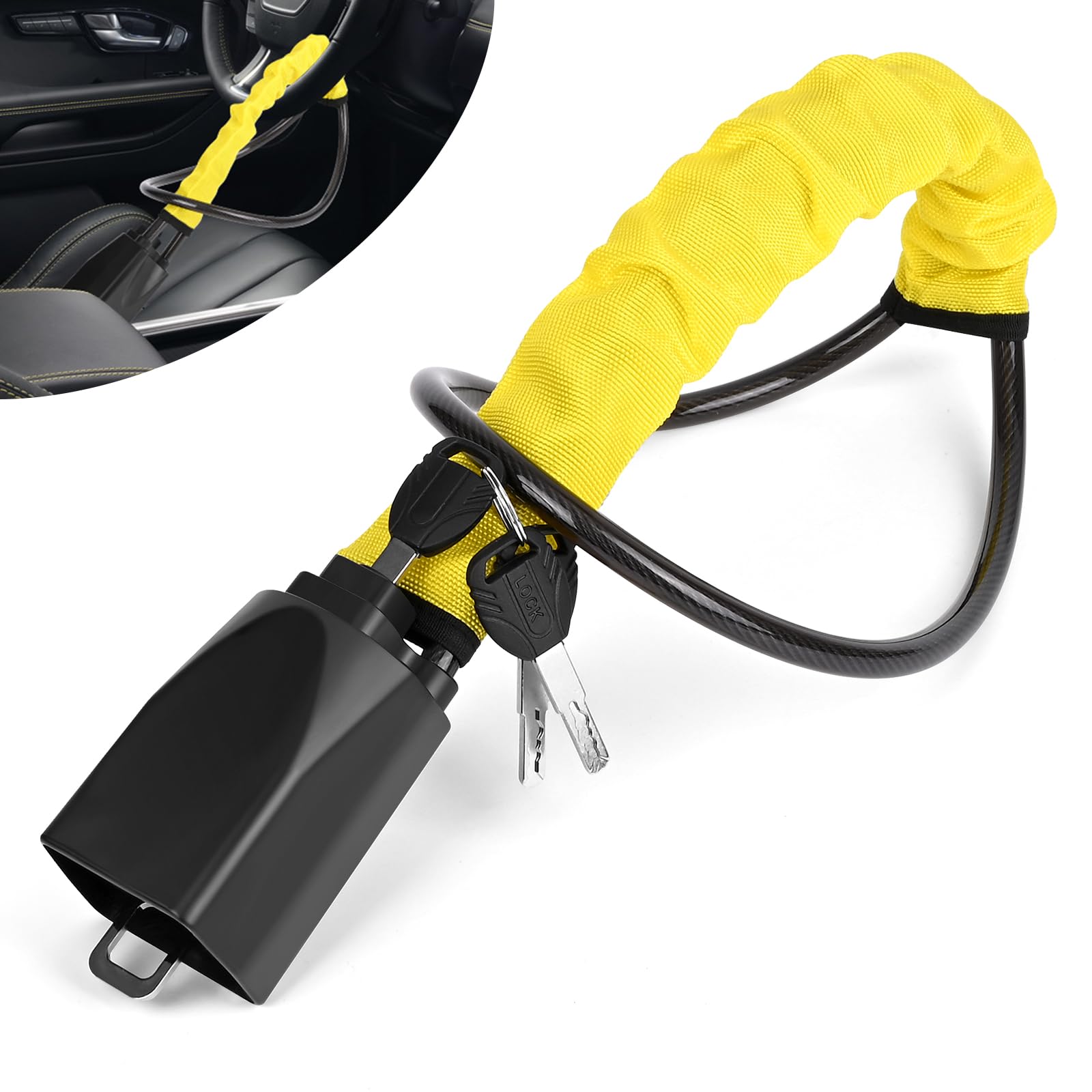 SternSinn Blocca Sterzo Automobile, Doppio Dispositivo Antifurto per Auto, Bloccasterzo Auto, Bloccasterzo Volante Cintura Sedile per SUV Auto, Roulotte, con 3 Chiavi