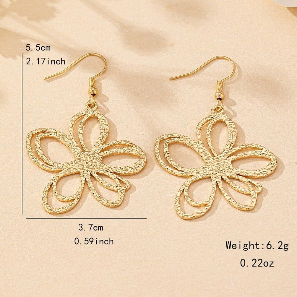 Exquisite Big Gold Flower Hoop Earrings for Women Trendy, Gold Floral Earrings Exaggerated Large Flower Frame Drop Dangle Hook Earrings Jewelry Gifts - Image 2