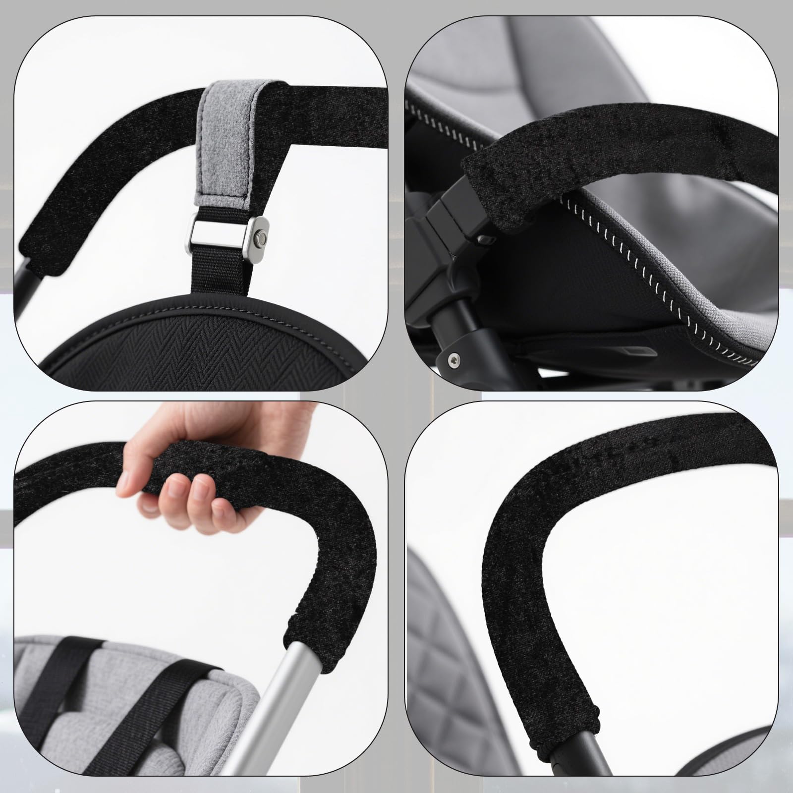Penitue 2pz Copri Braccioli Passeggino Neonato, 39x15cm Universale Sostituzione Copertura Protettiva Maniglia Passeggino Rimovibile Manicotti Maniglia Accessori Pratici (Nero)