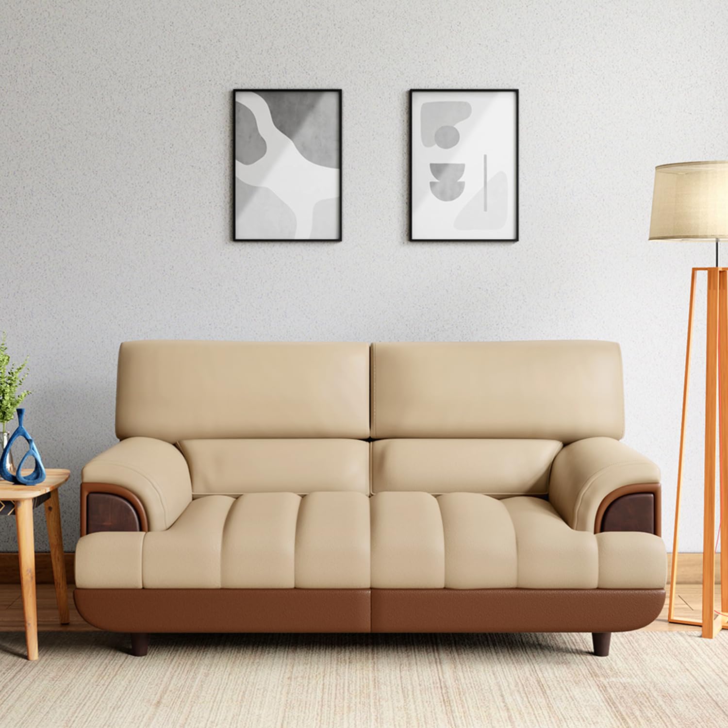Interio by Godrej Bayflow 2 Seater Synthetic Leather Sofa | 3-Years Warranty, Plywood + Pinewood, Coffee Brown