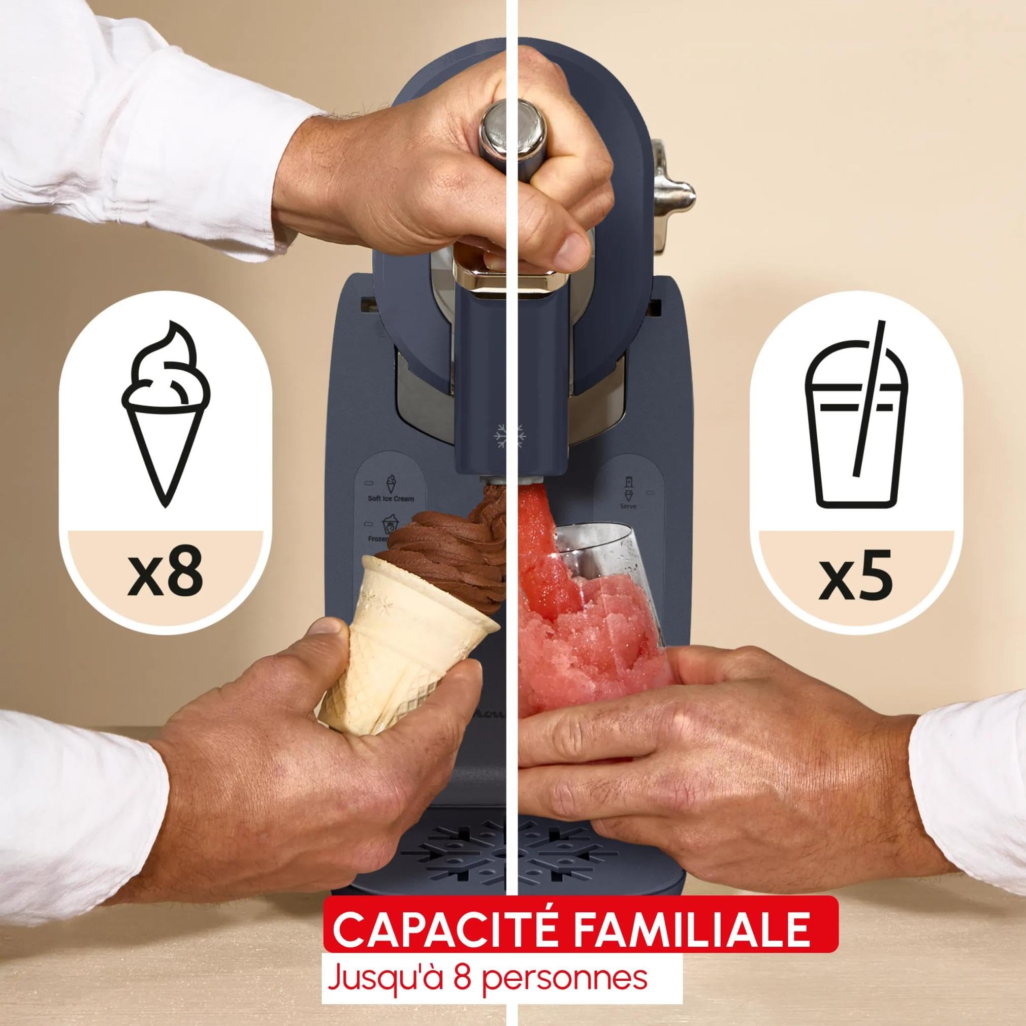 Moulinex Freezi, Machine à glaces et boissons glacées, Instantané, 5 programmes, Glaces à l’italienne, Yaourts glacés, Granités, Milkshakes, Cocktails, Nettoyage automatique, 1,4 L, MJ8024F0