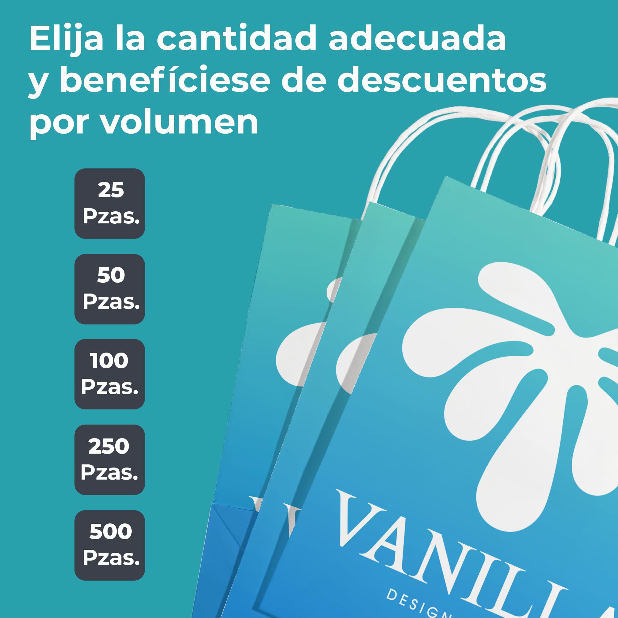 Cimpress bolsas de papel blancas personalizadas con asas Añade un logo o imagen, 22 × 30 cm, Diseño discreto, 100 piezas, Bolsas de regalo kraft para tiendas, ferias comerciales o boutiques