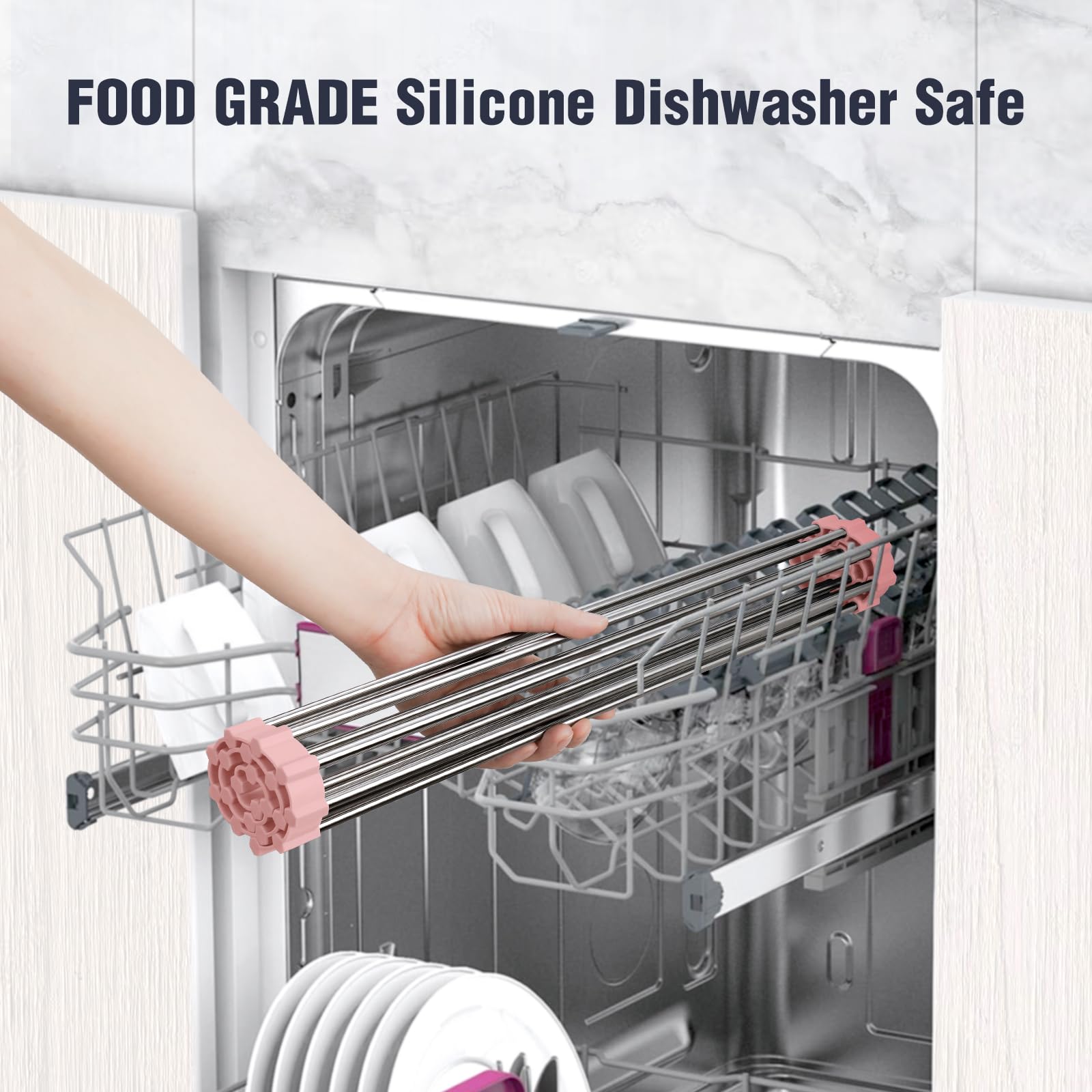 Tomorotec Égouttoir à vaisselle enroulable pour évier de cuisine - 53,3 x 39,4 cm - Accessoire multifonction pliable en acier inoxydable