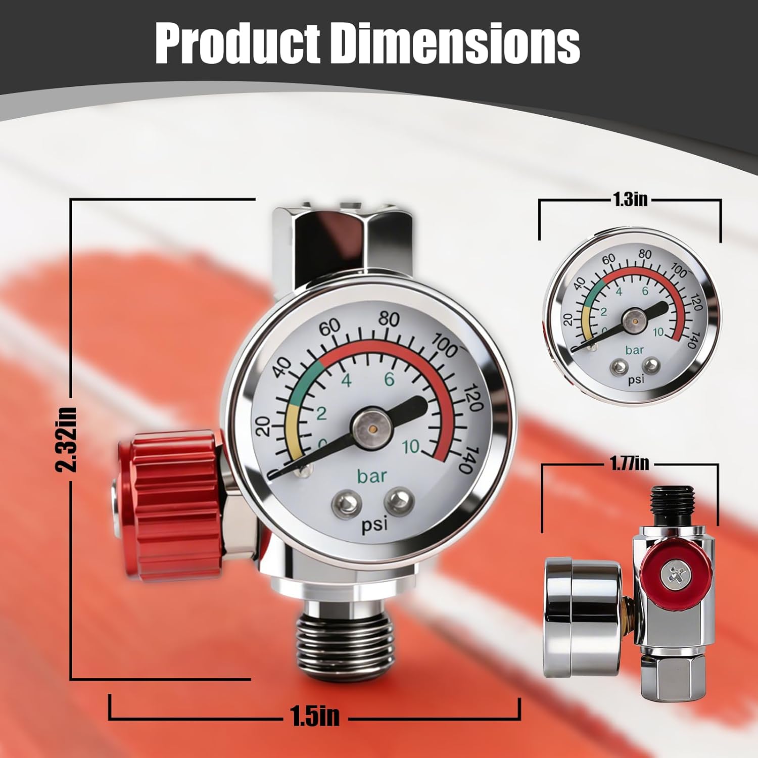 G1/4 Air Pressure Regulator Kit with Gauge, 0-140 PSI Adjustable Flow Control Valve for Pneumatic Tools, Spray Painting, Tire Inflation, Includes Quick-Connect Adapter