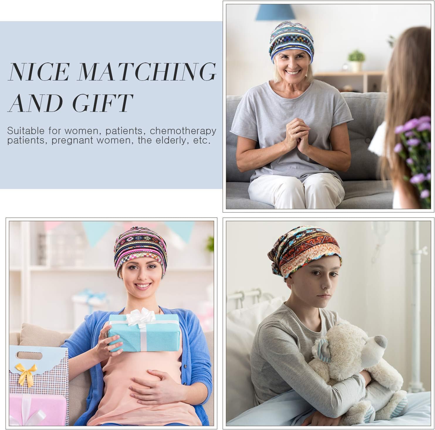 SATINIOR 5 Pieces Women's Slouchy Beanie Chemo Hat Stretch Cancer Head Wraps Sleep Head Scarf for Cancer Patient - Image 7