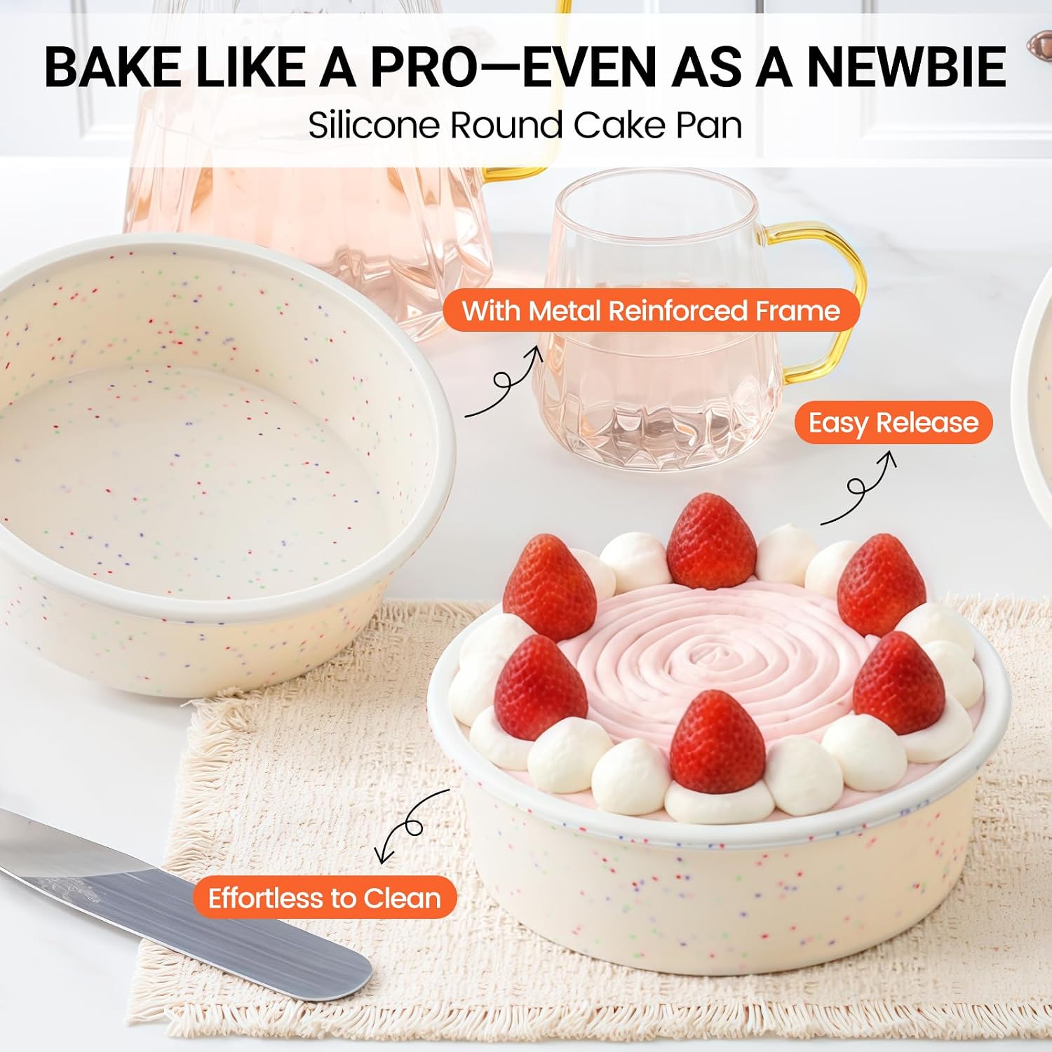 CAKETIME Nonstick 6 Inch Silicone Cake Pans with Metal Reinforced Frame, 3 Packs Dishwasher Safe Small Round Cake Pan, BPA Free, Easy Storage, Smash Cake Pans for Baking Cake, Deep Dish Pizza