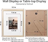Vista 6 de KINLINK Marco de Fotos 11x14 Natural, Marco de Madera Maciza 11x14 con Plexiglás Acrílico para Fotos 5x7/8x10 Con Paspartú, Exhibición de Mesa