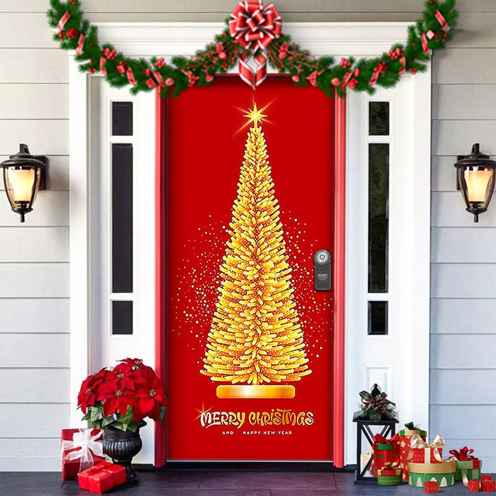 Tsophreniq Festival Door Curtain with Fade Resistant Polyester Materials for Christmas and New Year Decors Christmas Door Cover Polyester Holiday Decors