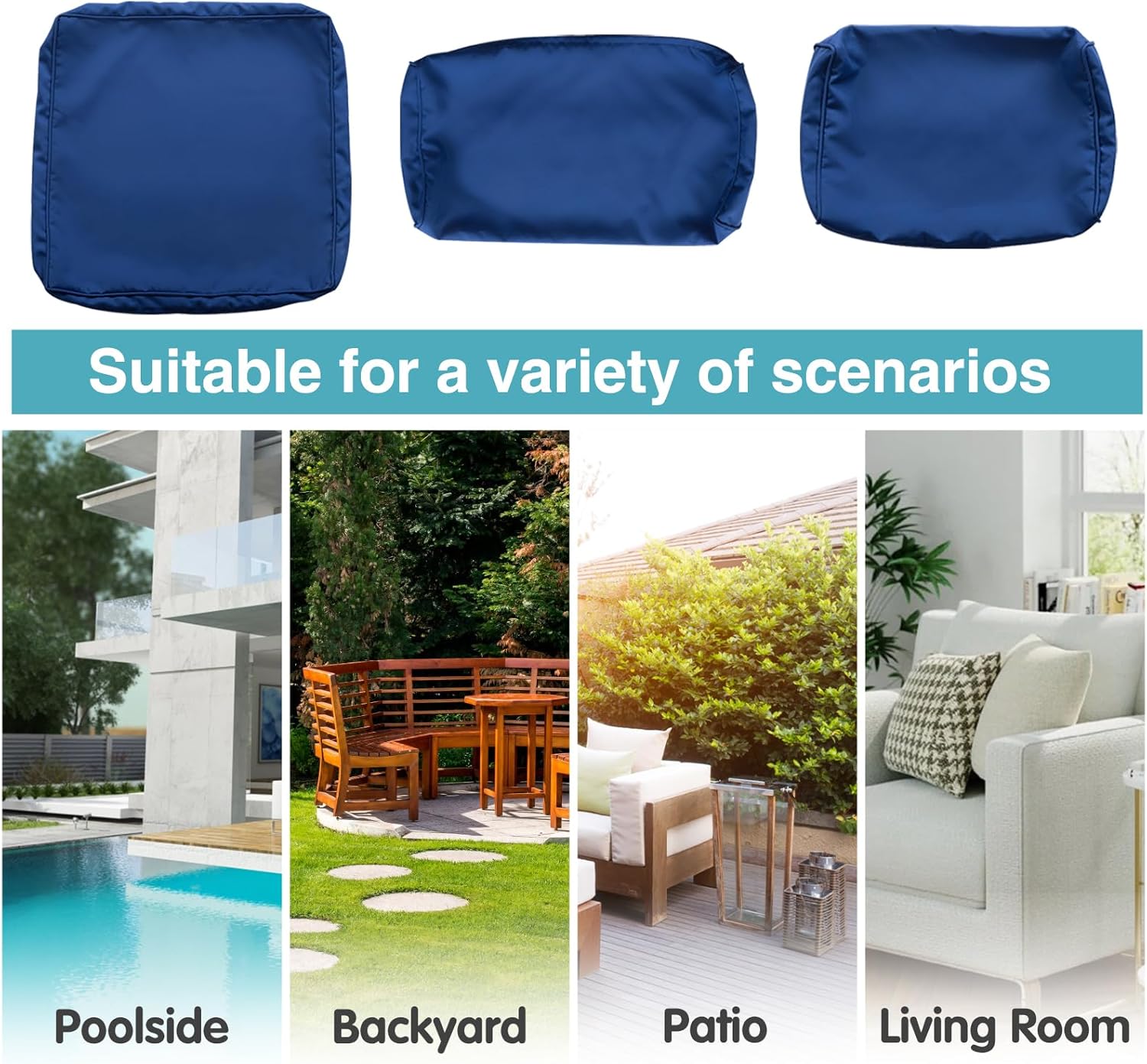 14 Pcs Outdoor Cushion Covers - Replacement Patio Cushion Slipcovers Outdoor Sofa Cushion Covers Waterproof Zipper Sofa Covers, Dark Blue