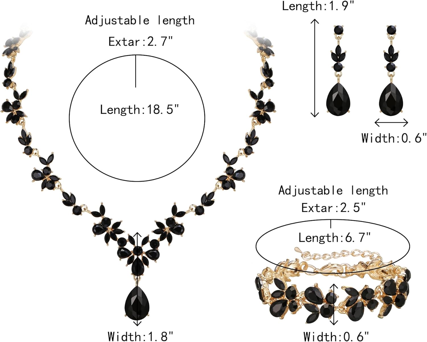 Crysdue Wedding Jewelry Set for Women Bride Bridesmaid, Stunning Marquise Rhinestone Crystal Floral Leaf Vine Pendant Necklace Dangle Earrings Bracelet for Prom Party - Image 5