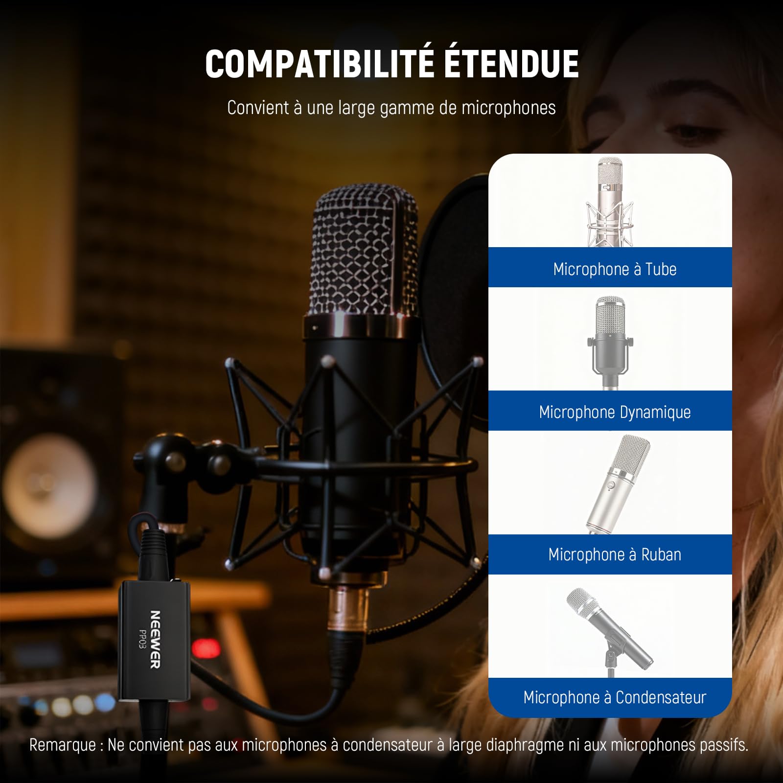 NEEWER Préampli de Microphone, activateur de Micro XLR avec Gain Ultra Propre de 25 DB pour micros dynamiques et Rubans compatibles avec Shure SM7B SM57 SM58 pour Performance en Direct,PP03