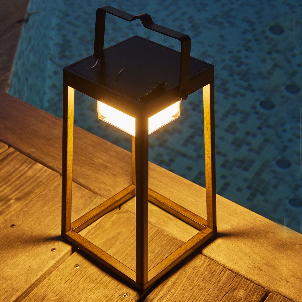 Verona H30cm aluminiowa lampa solarna z efektem drewna LED ciepła biel