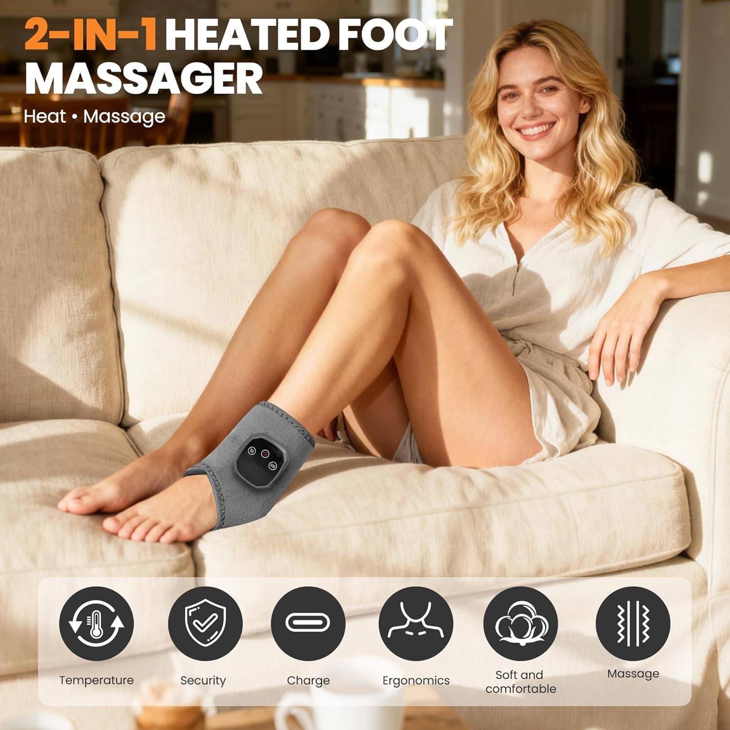 Emsense Foot Massager, Heating Foot Massager, 3-in-1 Foot Heating Massager Portable Heated Ankle Wrap Cordless Ankle Massager for Pain Relief (2PCS) — view 4