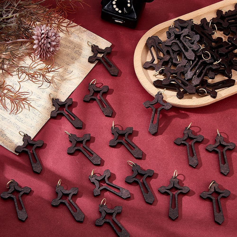 SUPERFINDINGS 50Pcs Wood Cross Charms Wooden Cross Pendants Christian Charms Wooden Crucifix Pendants Jesus Crucifix Charm Wood Christian Pendant for Jewelry DIY - Image 4