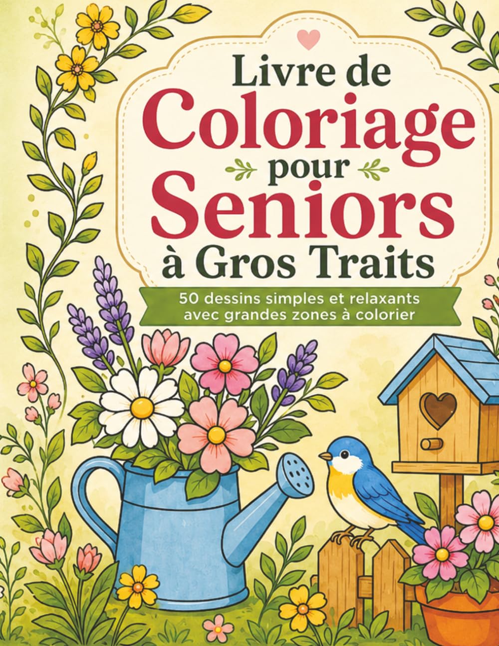 Livre de Coloriage pour Seniors à Gros Traits: 50 illustrations faciles et relaxantes avec grandes zones à remplir | fleurs, animaux, jardin et scènes ... pour personnes âgées et adultes débutants