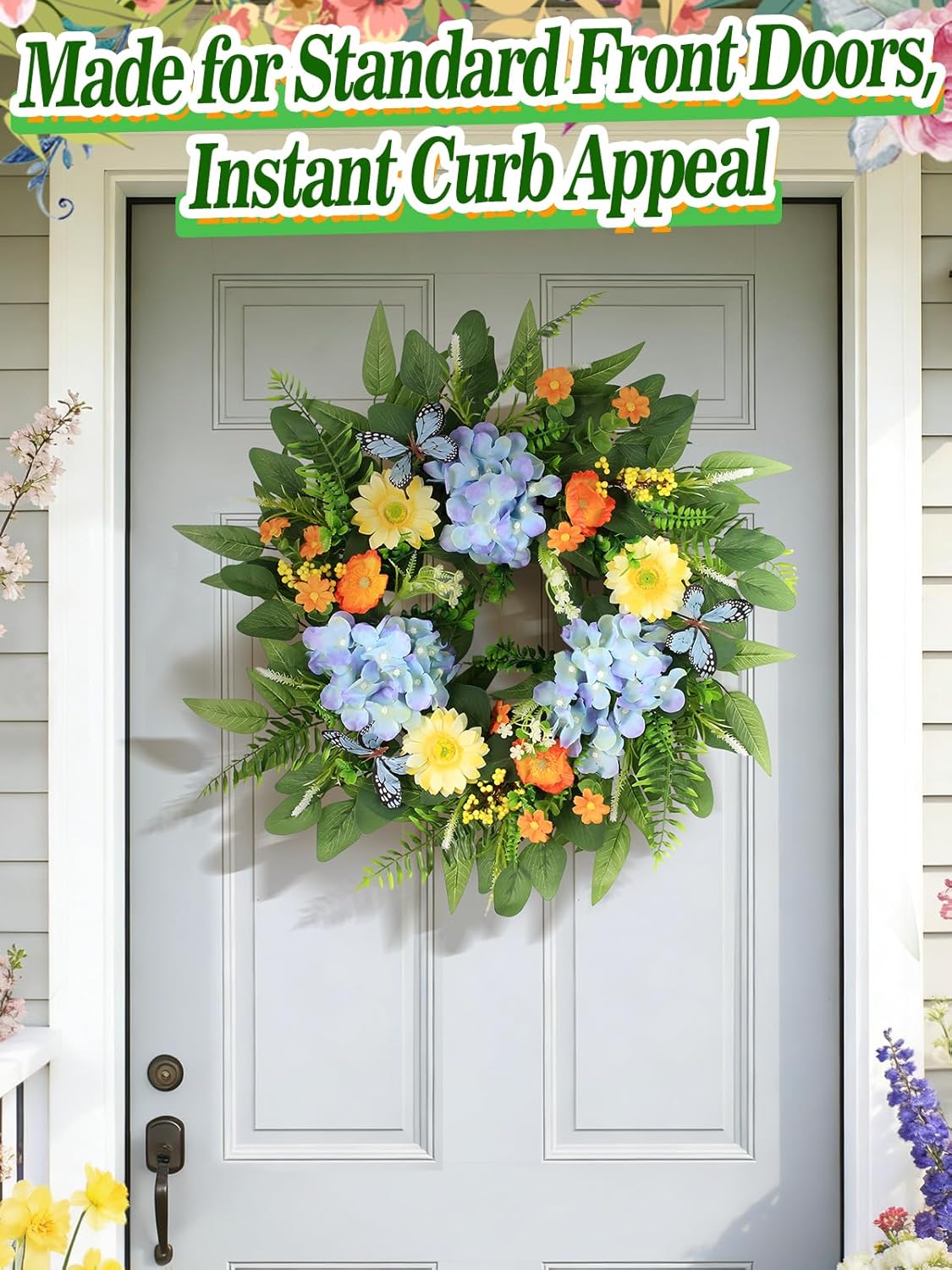 24in Hydrangea Spring Wreaths for Front Door - Summer Door Wreaths for Home Porch Decor