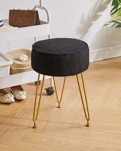 Miniatura 4 de IBUYKE Reposapiés otomano redondo de terciopelo teddy, mesa auxiliar de tocador de maquillaje, asiento de mesa de tocador de terciopelo, puf