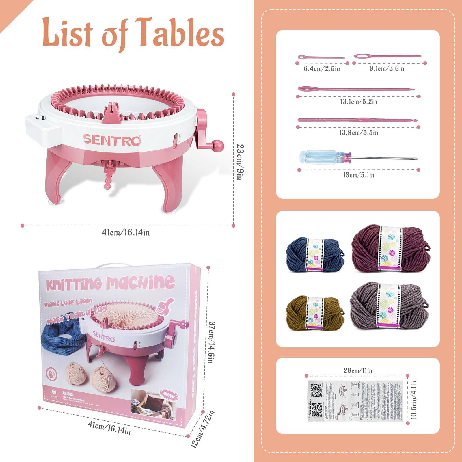 SENTRO 48 Nadeln Strickmaschine mit Reihenzähler für Erwachsene/Kinder, Dualmodus Strickmaschine für Socke, Mütze und Schal