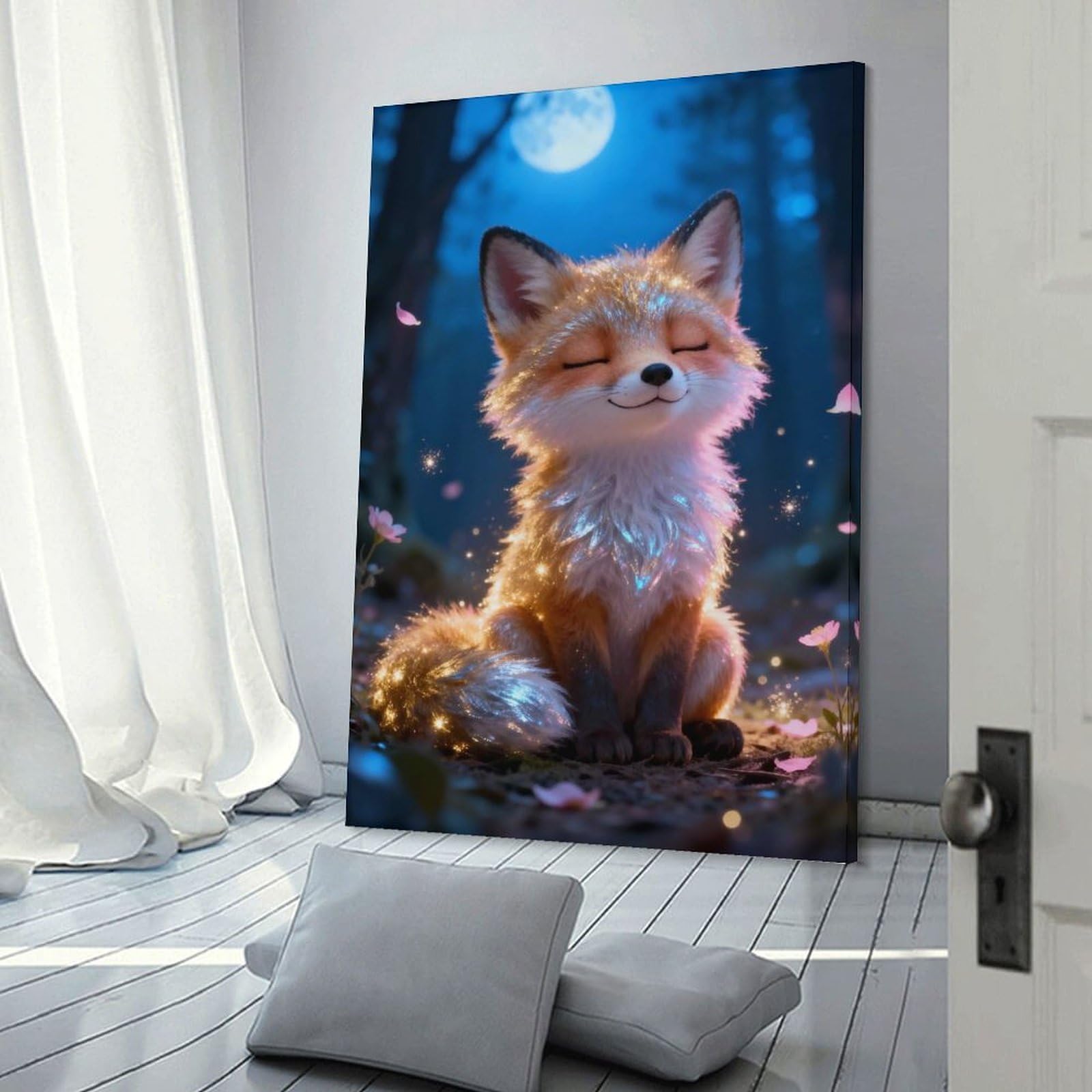 Junmoney Frame-Style-9-1 Cute Fox In Enchanted Forest Wall Picture Print 20X30inch(50X75cm), For Lounge Decor, Offices Or Entryway Styling, A Flexible Wall Accent For Shared Spaces