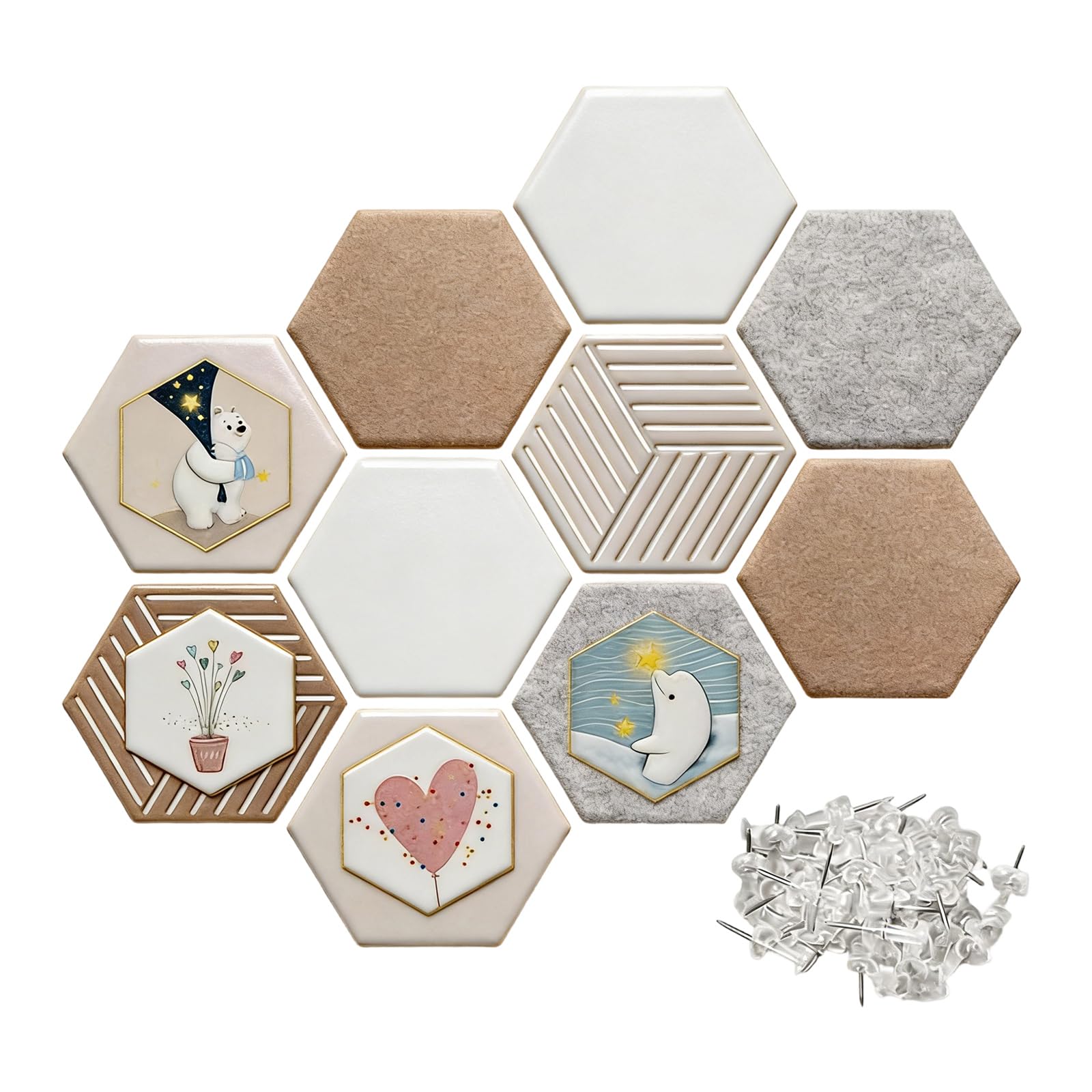 Buxuaaaa Six Holes Hexagon Cork Boards For Wall Decors 10Pack Cork Bulletin Boards Tiles With 35 Pin, Pin Board For Note Photos Diys Decors Bulletin Board