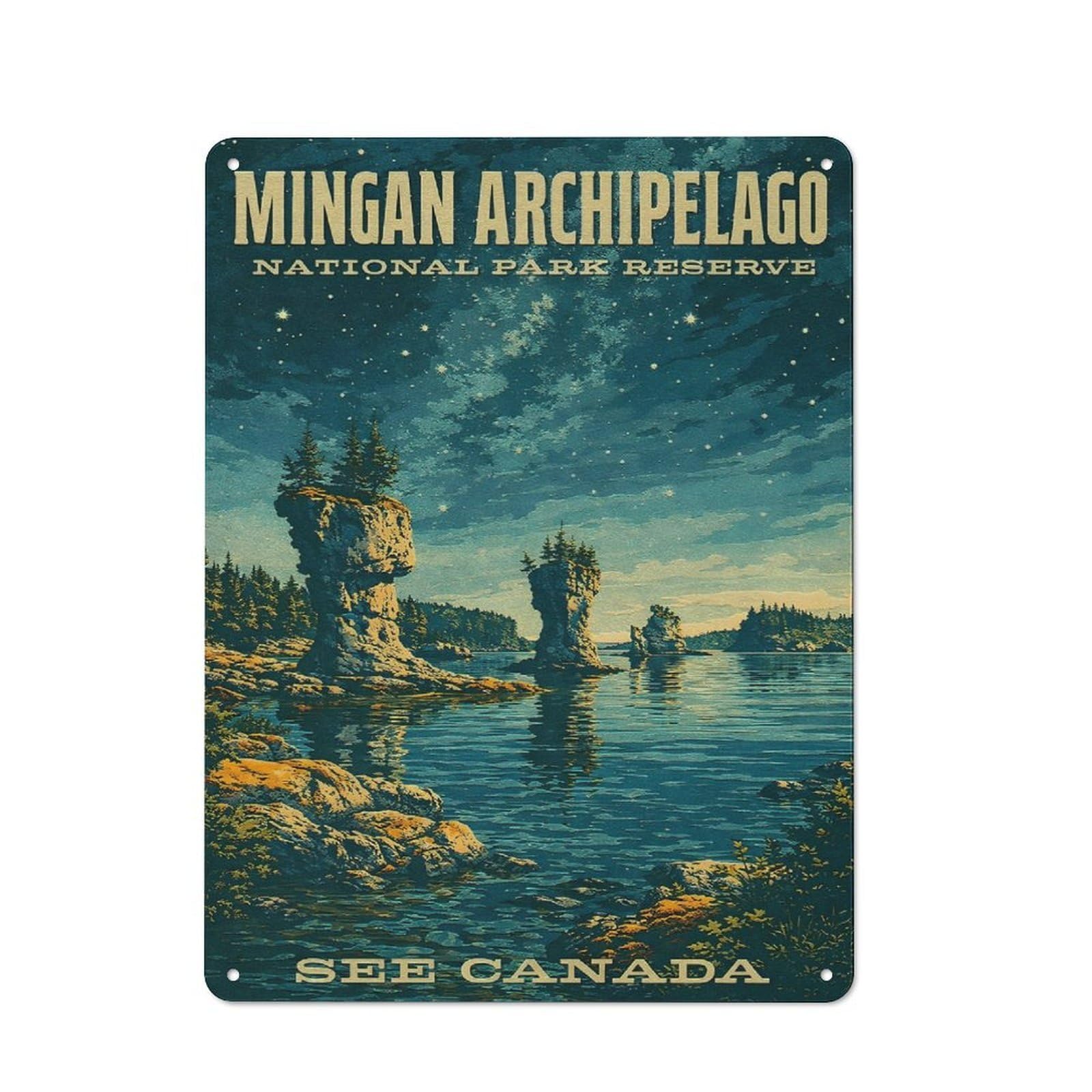 Junmoney Style-21 Tin Wall Plaque 40X30cm With Mingan Archipelago National Park Reserve For Man Cave Or Games Room, For Vintage Wall Decor Fans, For Themed Room Decoration