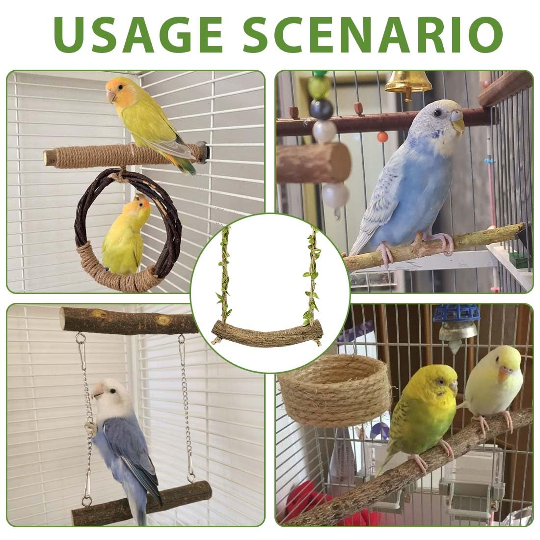 2 Pezzi Altalena per Uccelli Giocattolo di Uccelli in Legno,Giocattolo Altalena per Uccelli,Altalene per Pappagalli,Gabbia dell'Uccello Che Appende i Giocattoli per Uccelli,Pappagalli