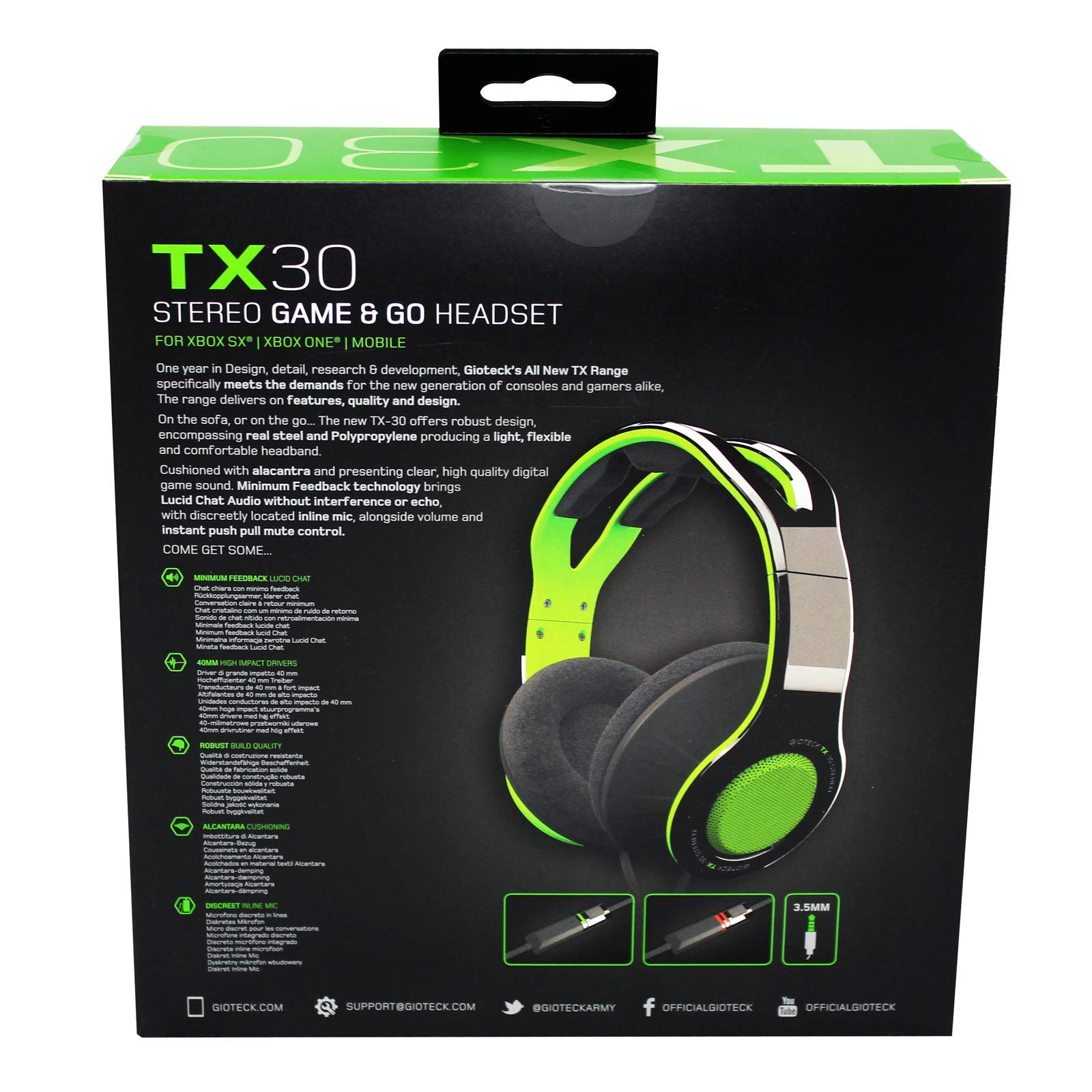 Gioteck - Tx30 - Cascos Gaming, Cable Audio Jack 3,5 Mm, Control de Sonido, Driver 40 Mm, Cascos con Microfono para Ps4, Xbox One, Nintendo Switch y PC (Verde y Negro) (Ps4)