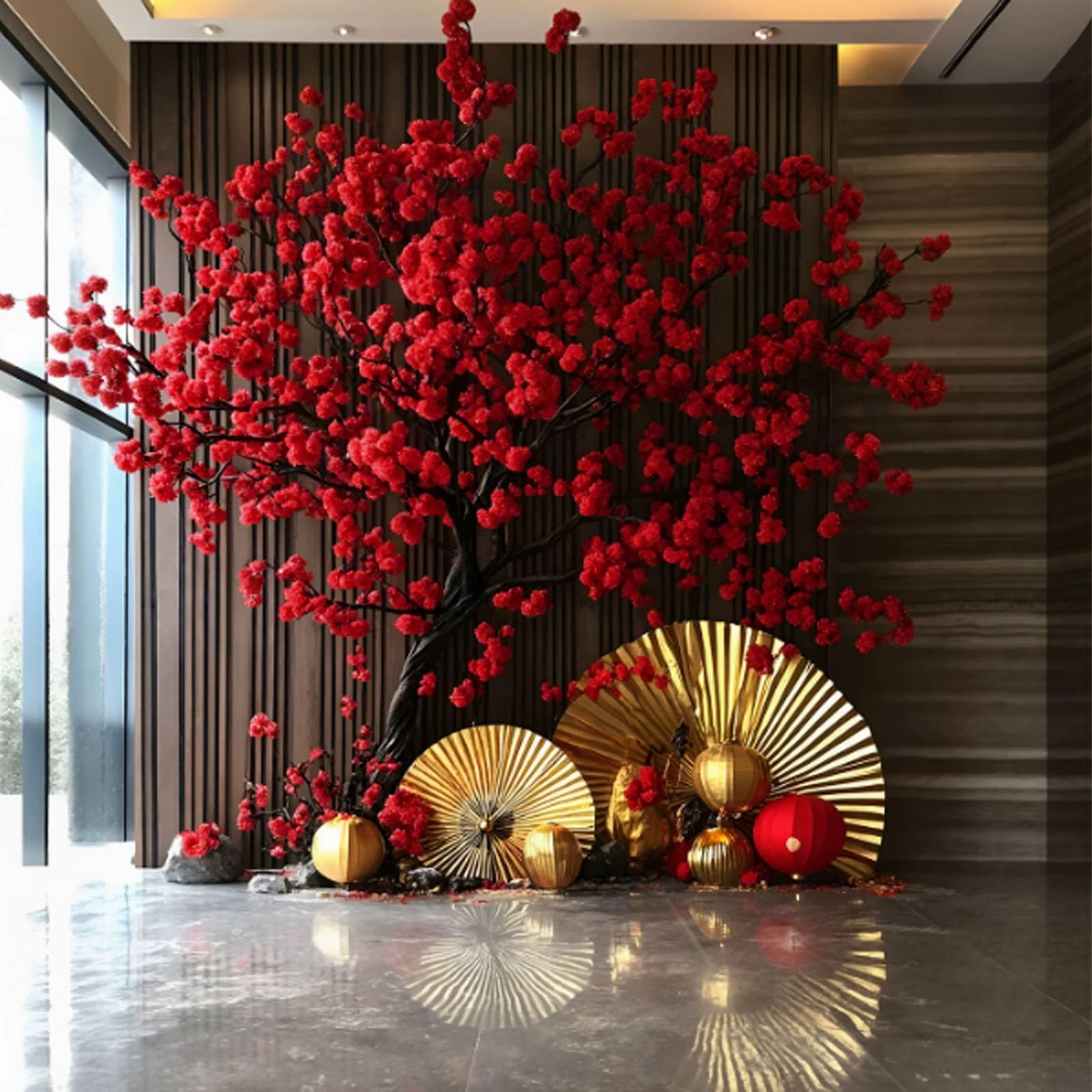 Kiboncy 2.8M Artificial Wishing Tree, Artificial Greenery, Indoor Decoration, Shopping Mall And Hotel Window Display, Large Red Envelope Tree