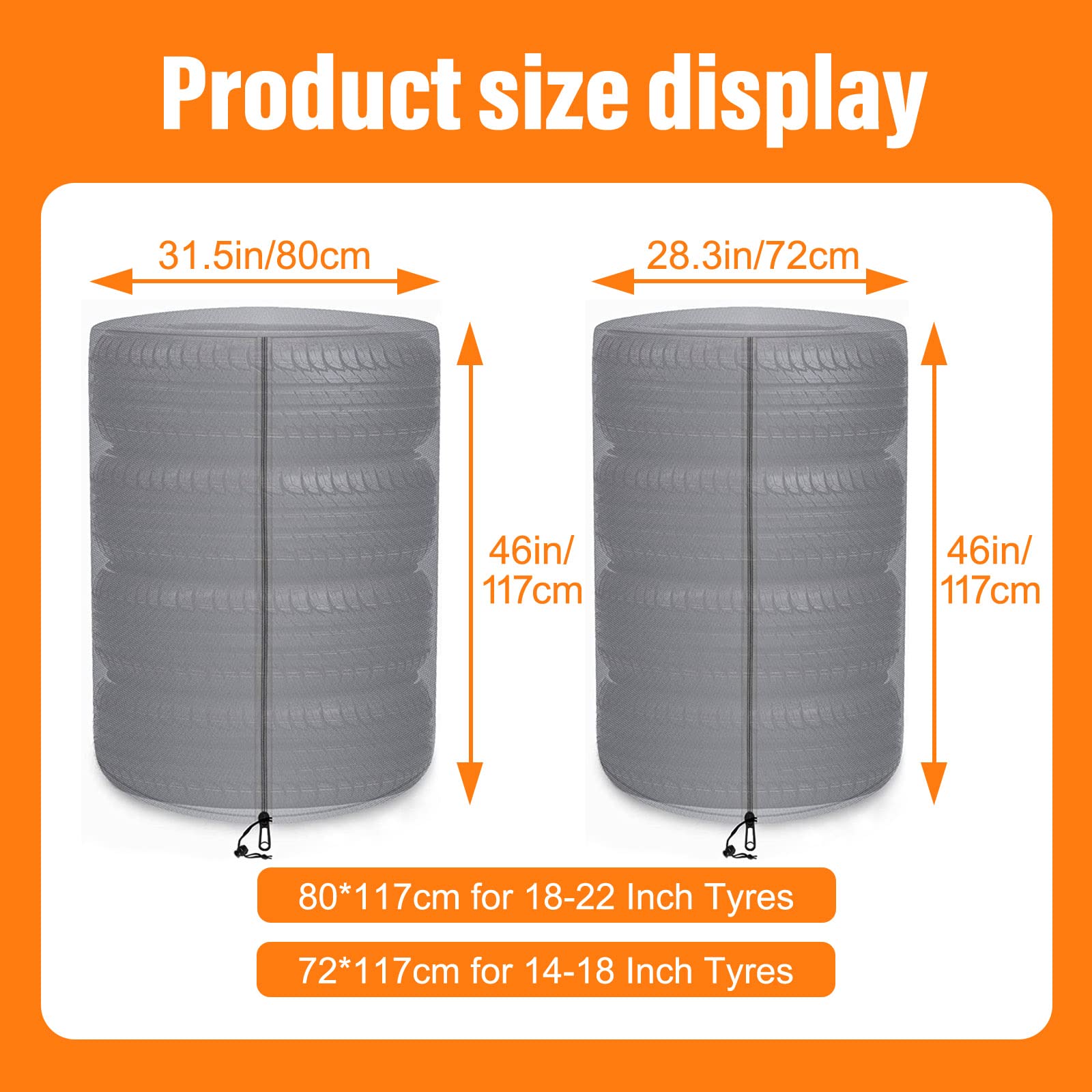 ZATOOTO Borse per Pneumatici Impermeabile Antipolvere 4 Pneumatici 18-22 Pollici 210D Oxford Argento 80x117 CM