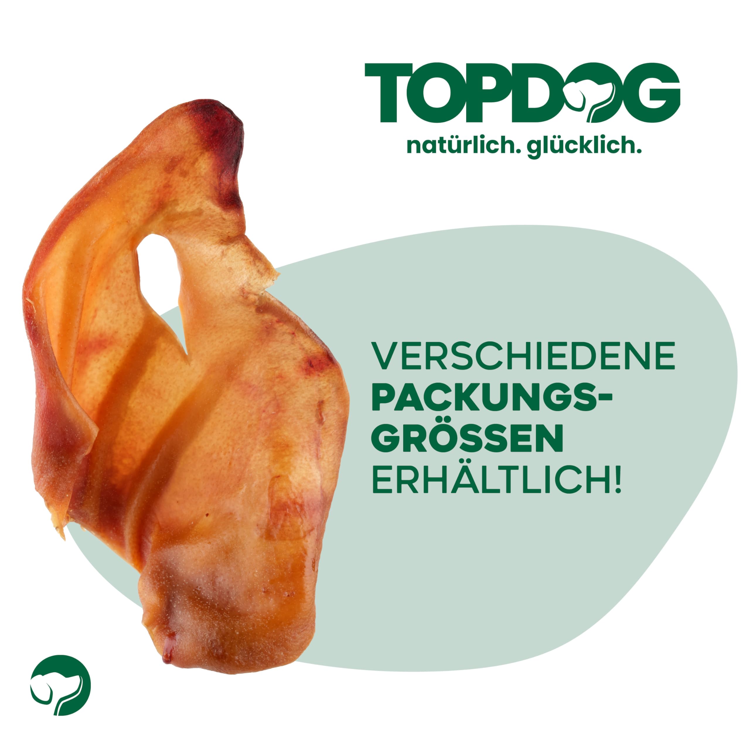Topdog XL Schweineohren Hunde 50 Stück - Ganze getrocknete Schweineohren für Hunde ohne fettige Muschel - 100% natürlich aus Deutschland - Langanhaltender Kauspaß mit Genuss und Pflege