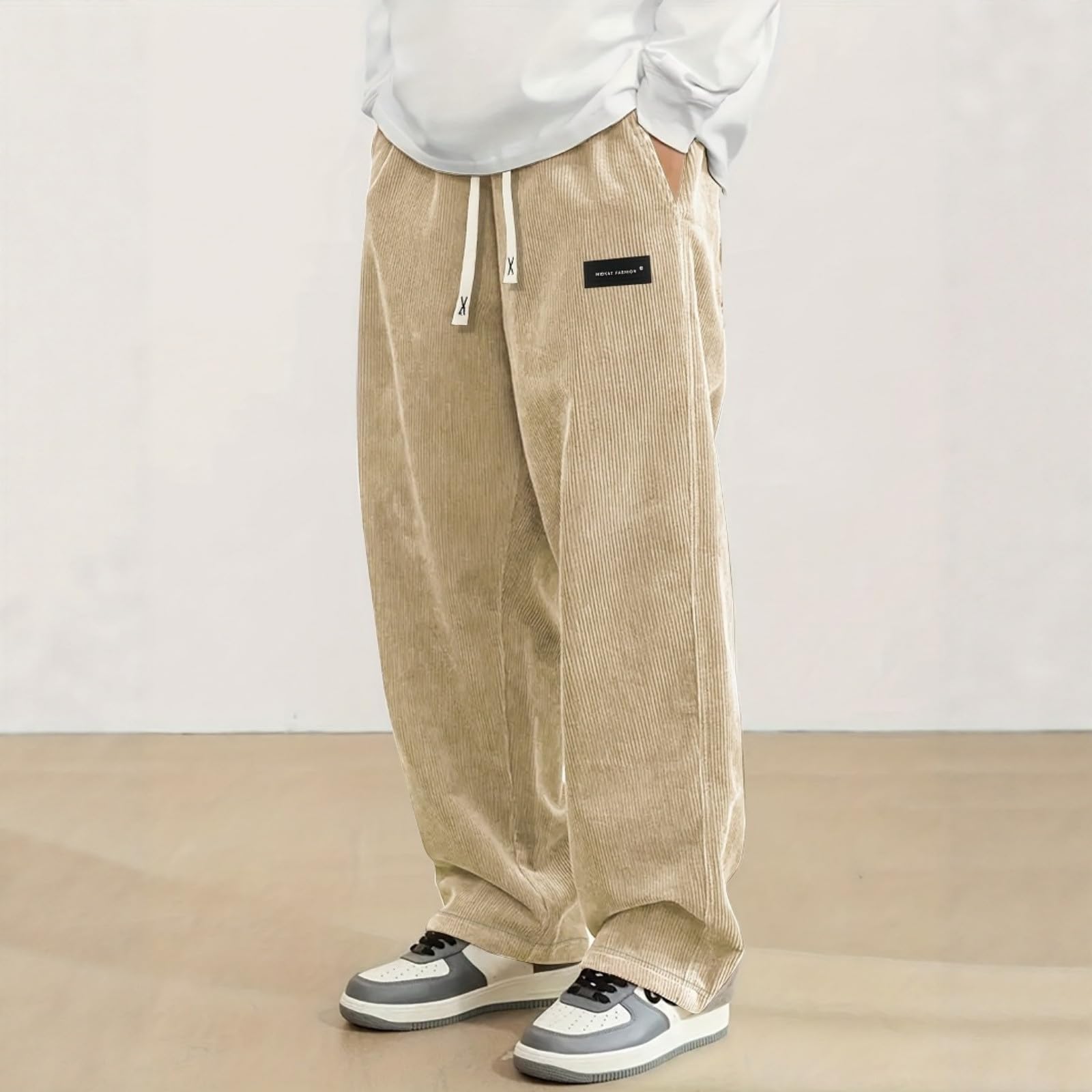 Générique Pantalon Velours Homme Japonais Côtelé Kirakuco Pantalon Taille Elastique Hiver Chaud Sweatpants Décontracté Grande Taille Baggy Jogging avec Poche Streetwear