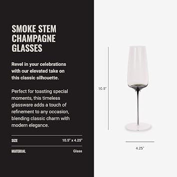 Aroma360 Hotel Collection - Dark Smoke Stem Champagne Glasses Scratch-Resistant, Hand Wash Only Set of 4