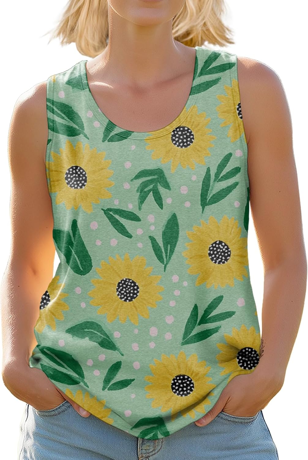 Womens Cute Animal Print Tank Top Sleeveless Graphic Tees Casual Loose Summer Scoop Neck Tunic Shirt