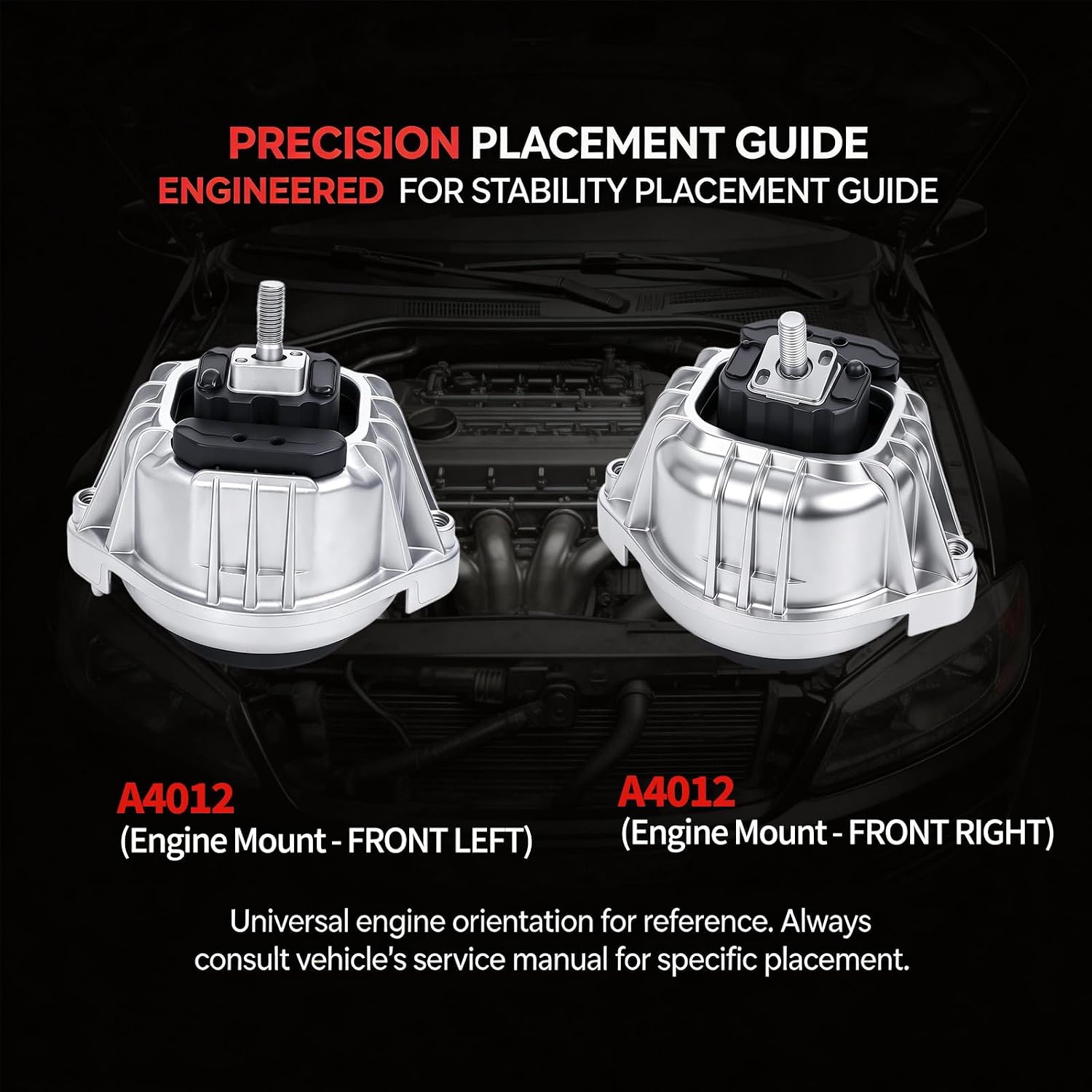 Front Engine Motor Mount Set 2PCS Compatible with 2006-2013 BMW 128i 325i 328i 330i L6 3.0L Naturally Aspirated, Replaces A4012 EM5886 22116760330