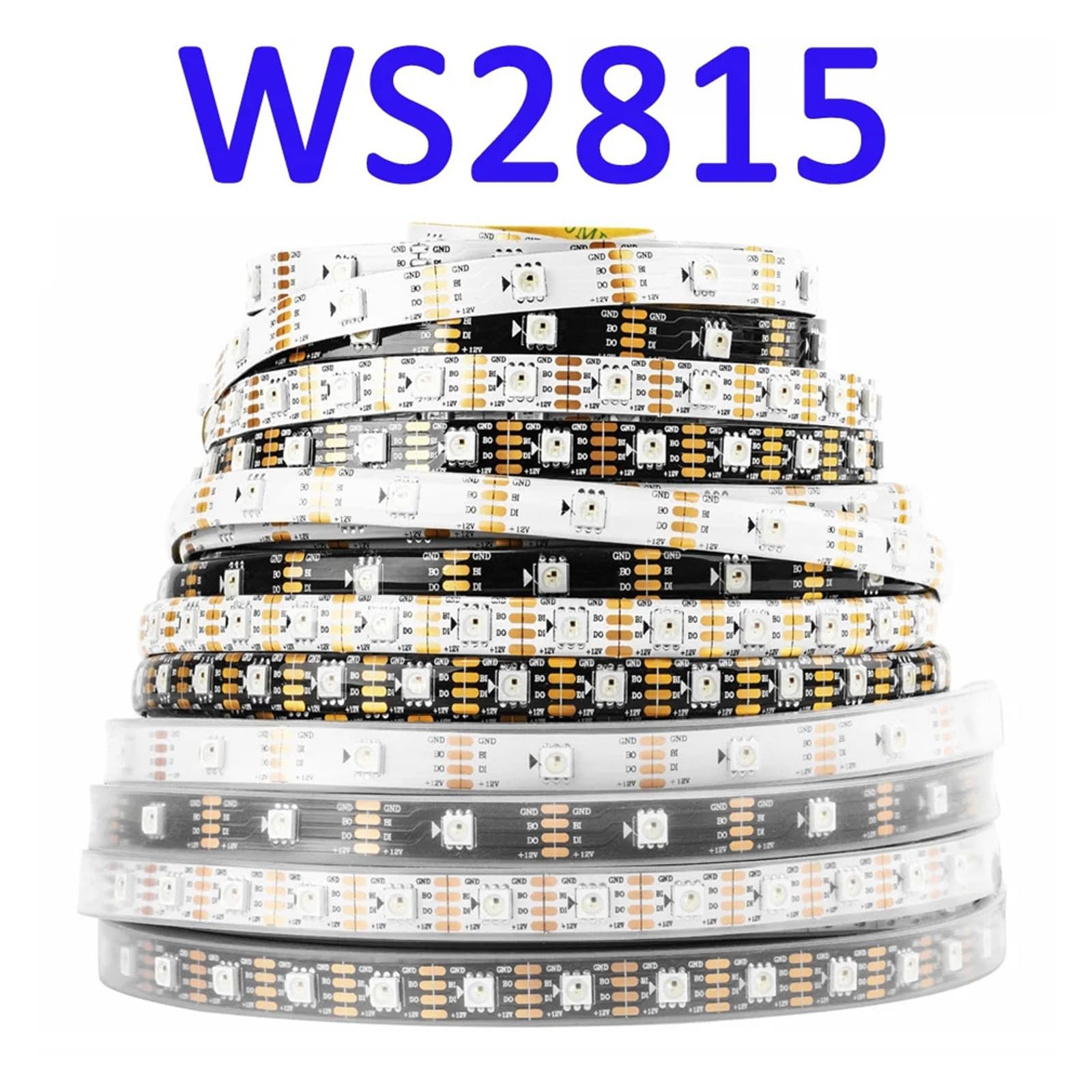 Taśma LED RGB 5V 12V z podwójnym sygnałem Interfejs 3PIN 4PIN 30 60 diod LED/M IP30 IP65 IP67 Wodoodporna długość 5M(WS2815 Black PCB,5m 30 IP67)