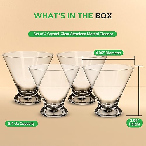 Miniatura 7 de NutriChef 4 vasos de Martini de 8.4 onzas para Margarita, Manhattan y Cosmopolitan, vaso de Martini para bar en casa, fiestas de noche, cumpleaños,